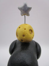 Halloween folk art black bird with moon and one star