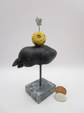 Halloween folk art black bird with moon and one star