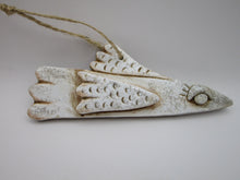 White BIRD Crackle Finish Christmas Ornament - one of a kind signed