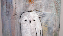 Original painting acrylic collage mixed media painting BIRD with flowers and doodles