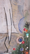 Original painting acrylic collage mixed media painting BIRD with flowers and doodles