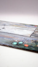 Original painting acrylic collage mixed media painting BIRD with flowers and doodles