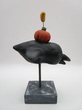 Halloween folk art black bird with pumpkin and heart