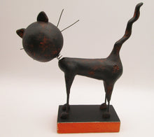 Halloween folk art black cat with spring bobble style head