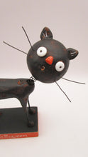 Halloween folk art black cat with spring bobble style head