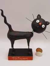 Halloween folk art black cat with spring bobble style head