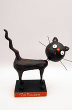 Halloween folk art black cat with spring bobble style head