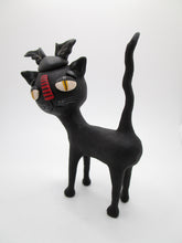 Halloween folk art Black Cat with Bat Hat
