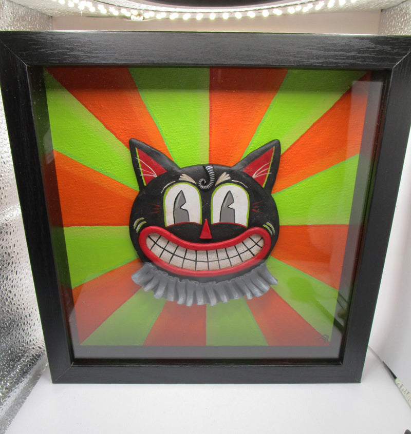 Halloween vintage style BLACK CAT collage shadow box mixed media