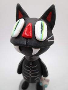 Halloween folk art BLACK CAT with mini cat charm