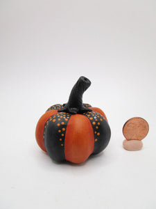 Halloween folk art black and orange pumpkin striped with dots