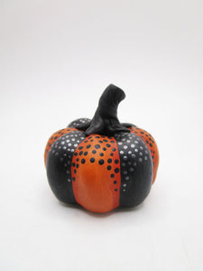 Halloween folk art black and orange pumpkin striped with dots and more dots