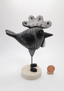 Black rooster folk art bird misc