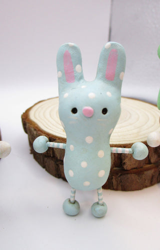 Easter folk art small blue polka dotted bunny