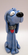 Dog folk art BLUE dog with collar and heart - misc