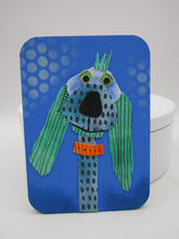 Wood ACEO blue dog watercolor mixed media collage style