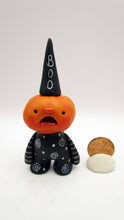 Halloween folk art little Pumpkin man "BOO" in black
