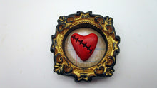 Valentines or anytime MAGNET decorative "Broken heart" framed stitched heart