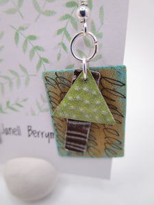 Earrings recycled repurposed aluminum tin greens and browns - misc