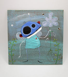Painting acrylic creepy bug and sweet flower 6x6