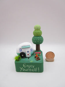 Summer folk art cute CAMPER camping scene misc