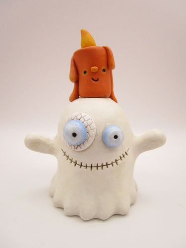 Halloween chubby ghost with stitch mouth and candle friend