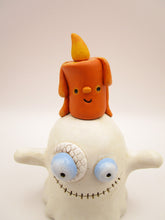 Halloween chubby ghost with stitch mouth and candle friend