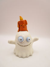 Halloween chubby ghost with stitch mouth and candle friend