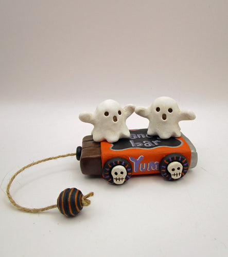 Halloween folk art two ghosts on a 