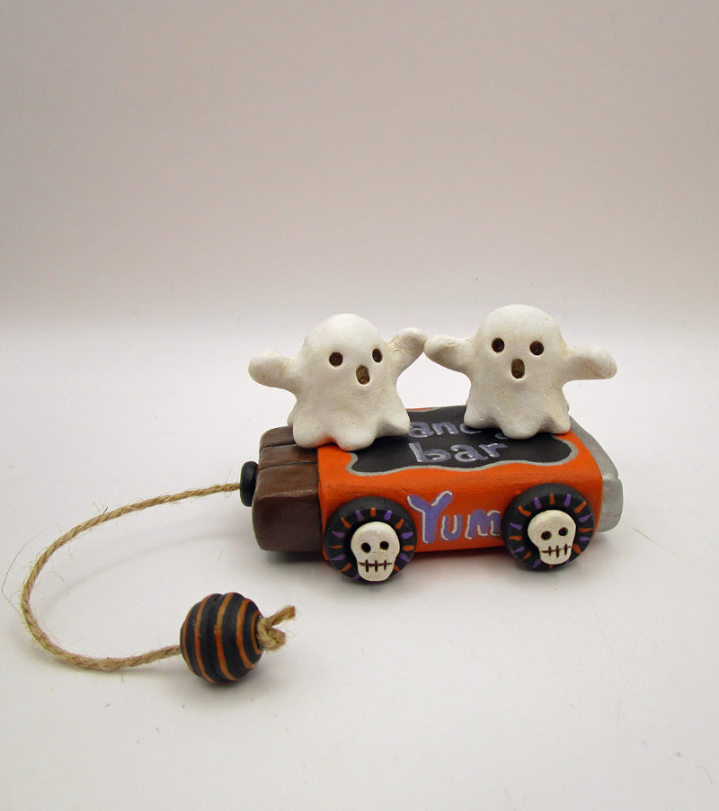 Halloween folk art two ghosts on a 