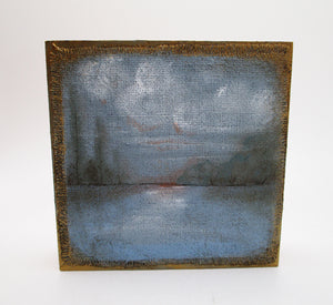 Art block 4 x 4 and 1 inch thick dark lake scene - canvas top