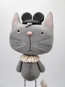 Folk art CAT with mickey hat and cute tiny mouse charm - misc