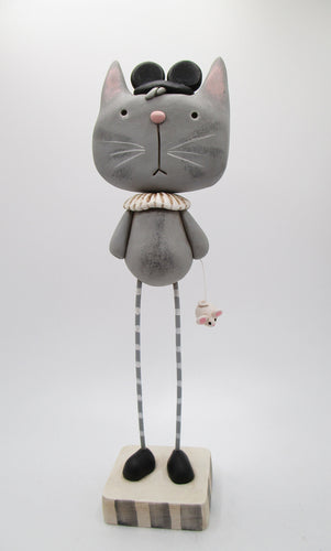 Folk art CAT with mickey hat and cute tiny mouse charm - misc