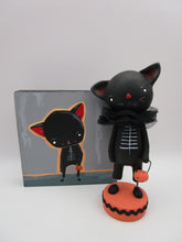 Halloween folk art BLACK CAT and PAINTING - one of a kind, signed art