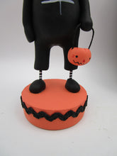 Halloween folk art BLACK CAT and PAINTING - one of a kind, signed art