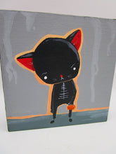 Halloween folk art BLACK CAT and PAINTING - one of a kind, signed art