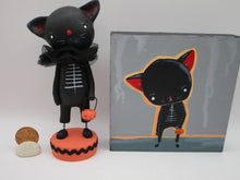 Halloween folk art BLACK CAT and PAINTING - one of a kind, signed art
