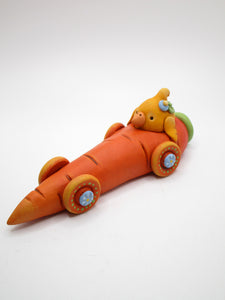 Easter Spring folk art yellow chick riding in carrot car