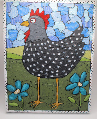 Chicken folk art painting lots of detail ready to hang!