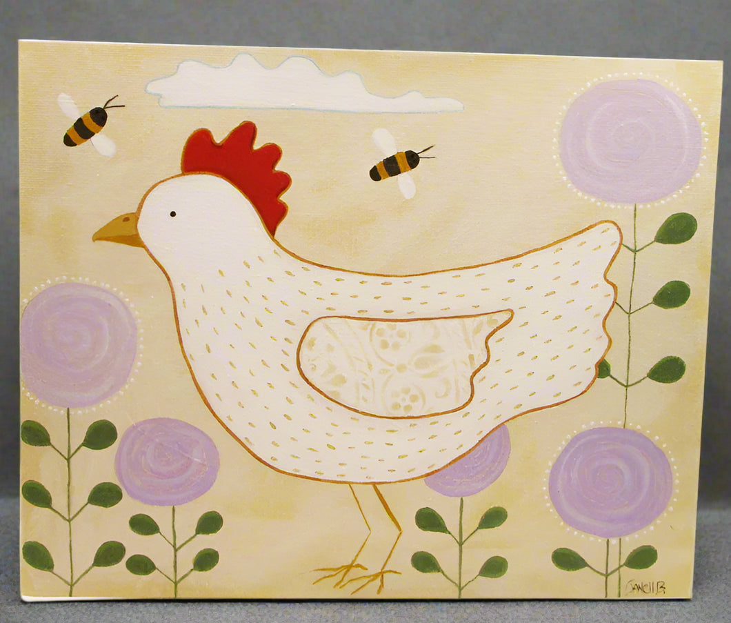 Chicken folk art acrylic painting 8x10