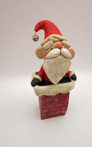 Christmas folk art cute Santa coming out of chimney