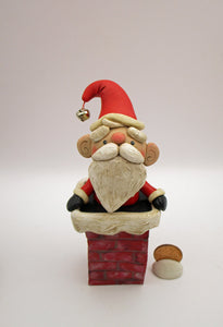 Christmas folk art cute Santa coming out of chimney