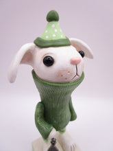 Christmas folk art adorable snow bunny with tree charm