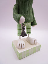 Christmas folk art adorable snow bunny with tree charm