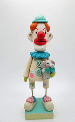 Circus Clown holding tiny elephant toy excellent colors! misc