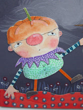Halloween watercolor collage art 4.75 x 4.75 - original one of a kind, signed