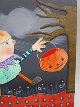 Halloween watercolor collage art 4.75 x 4.75 - original one of a kind, signed