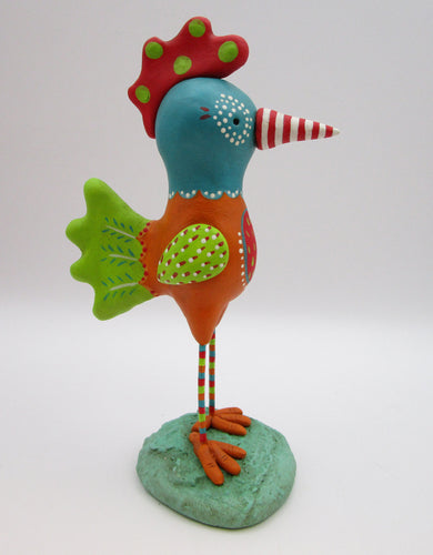 Spring folk art colorful chicken like bird