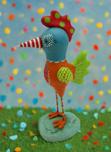 Spring folk art colorful chicken like bird