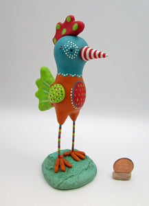 Spring folk art colorful chicken like bird